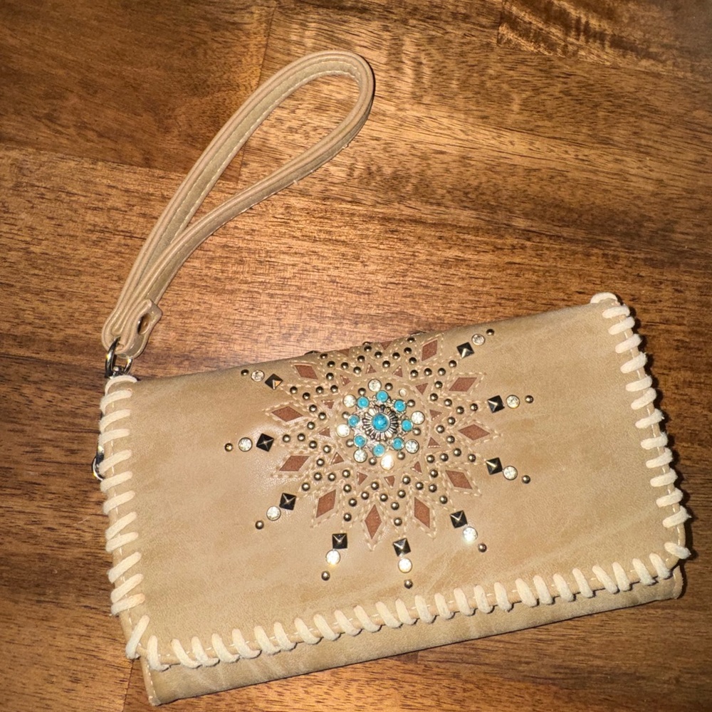 Tan Embellished Clutch/Wallet